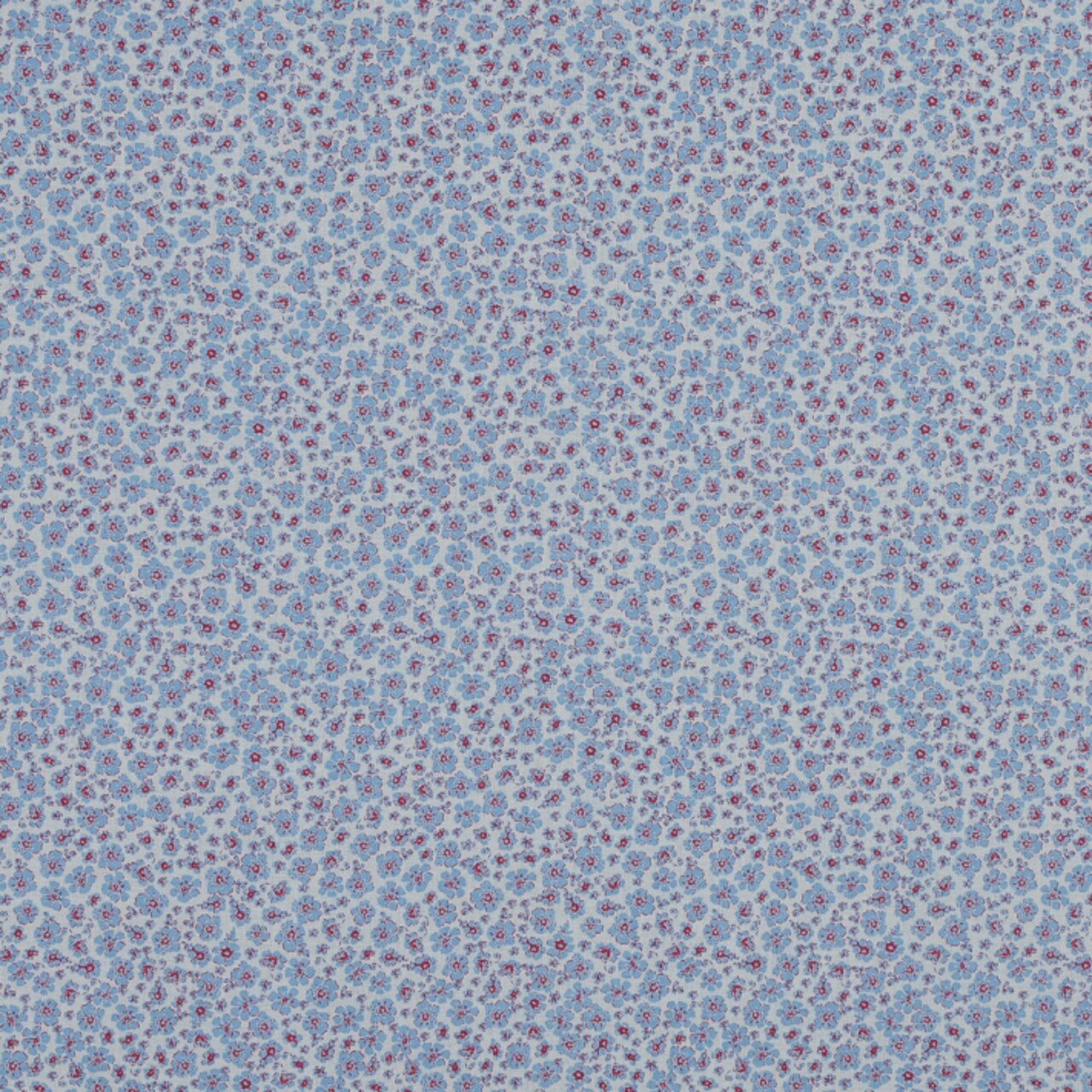 1 Yard Cotton Voile Light Blue Red White Little Florals Fabric